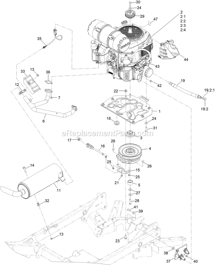 Engine Assembly Diagram and Parts List for STS650AKC48400 (408644346-411294211)(2021) Exmark Lawn Mower