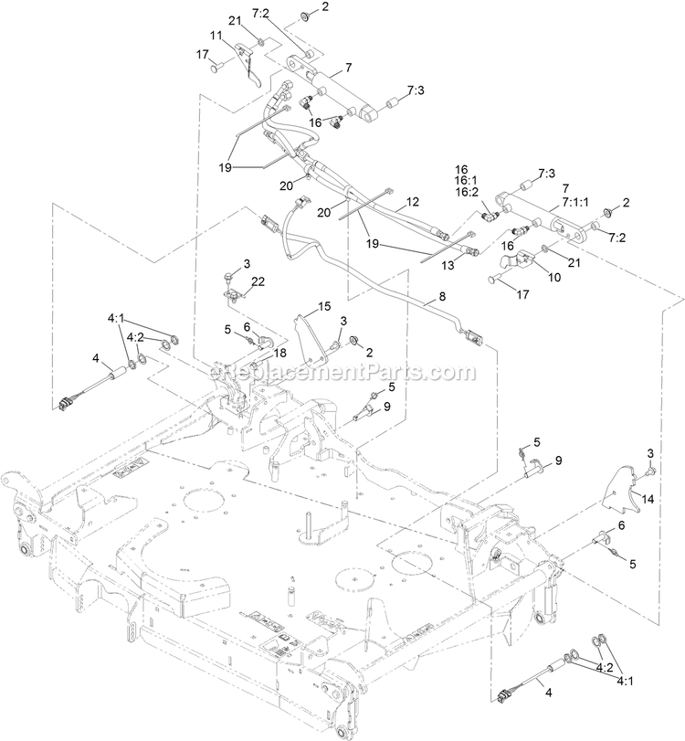 Folding Deck Hydraulic Assembly Diagram and Parts List for LZS88CDYM96RW0 (406294345-408644345)(2020) Exmark Lawn Mower