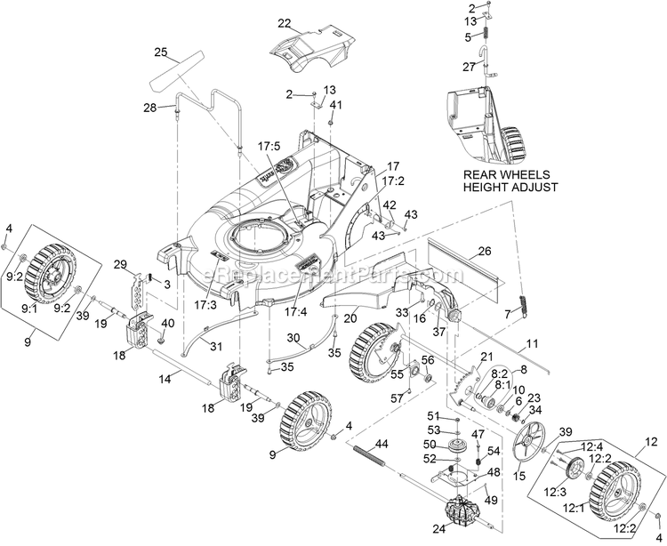 Deck And Wheel Assembly Diagram and Parts List for ECX160CHN21000 (315000000-315999999)(2015) Exmark Lawn Mower