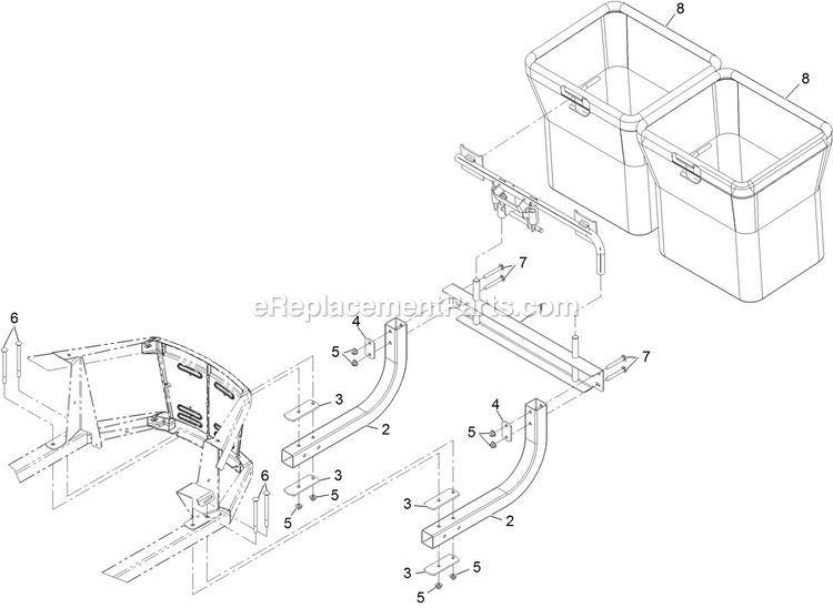 Bagger Frame Mount Assembly Diagram and Parts List for 116-1084 (313000000-313999999)(2013) Exmark Lawn Tractor Accessories
