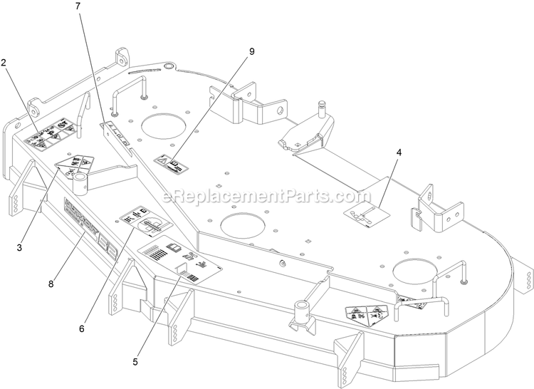 Deck With Decals Assembly Diagram and Parts List for TTS600GKA523E0 (408644346-411294211)(2021) Exmark Lawn Mower