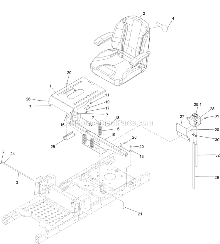 Seat Assembly (1) Diagram and Parts List for QTS725GKC50200 (315000000-315999999)(2015) Exmark Lawn Mower