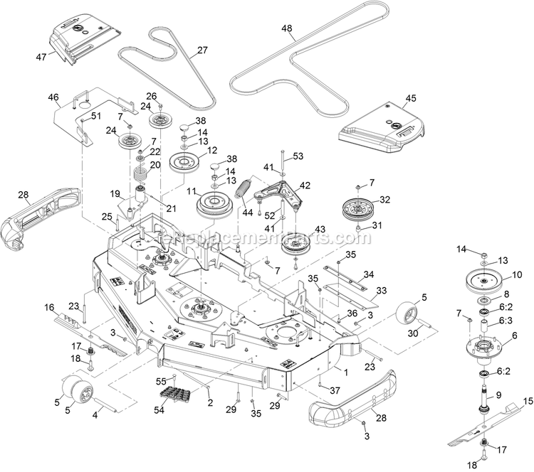 Deck Assembly Diagram and Parts List for RAS740GKC60R00 (400000000-402082299)(2017) Exmark Lawn Mower