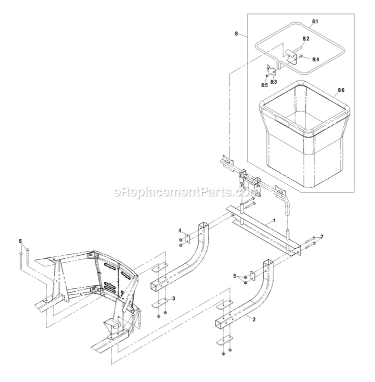 Bagger Frame Mount Assembly Diagram and Parts List for 116-1084 (790000-849999)(2009) Exmark Lawn Tractor Accessories