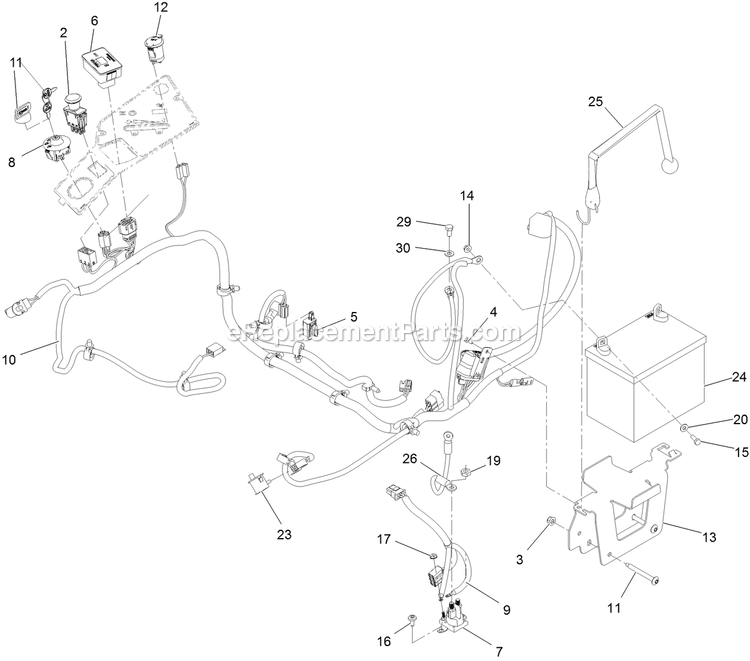 Electrical Assembly Diagram and Parts List for RAE702GEM44300 (404314159-406294344)(2019) Exmark Lawn Mower