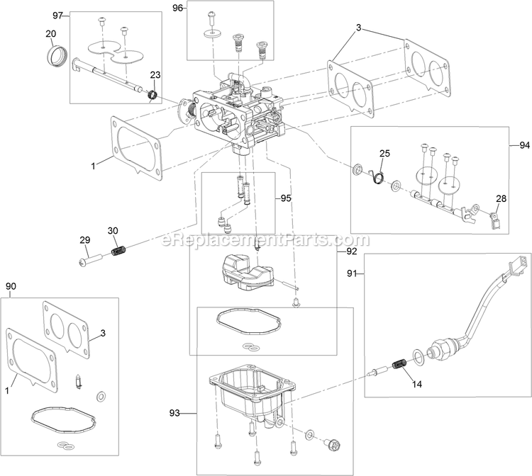 Carburetor Assembly Diagram and Parts List for RAE708GEM52300 (402082300-404314158)(2018) Exmark Lawn Mower
