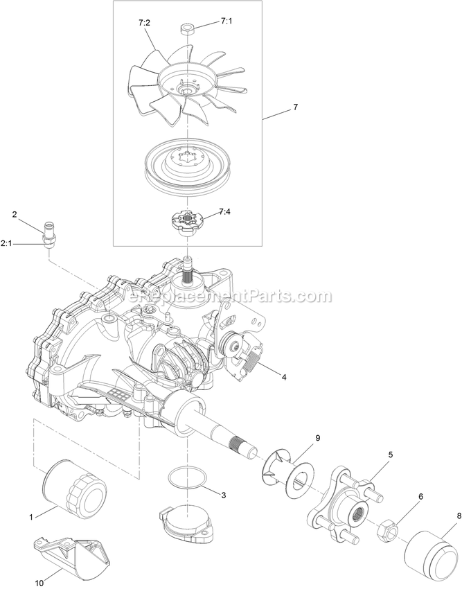 Rh Transmission Assembly Diagram and Parts List for RAE708GEM52300 (404314159-406294344)(2019) Exmark Lawn Mower