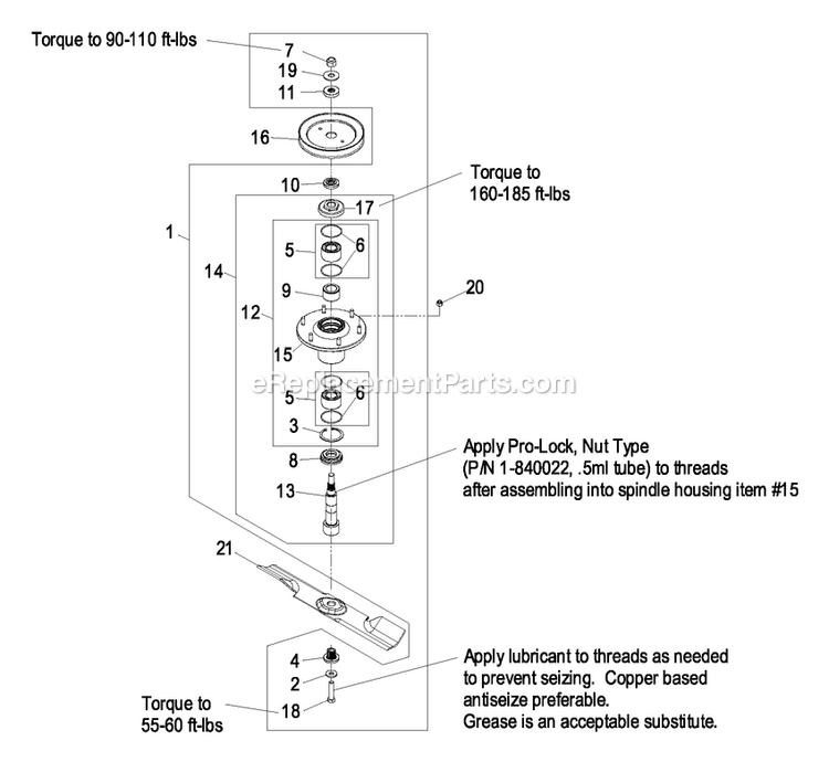 Spindle Assembly Diagram and Parts List for LZ30KC665 (600000-669999)(2006) Exmark Lawn Mower