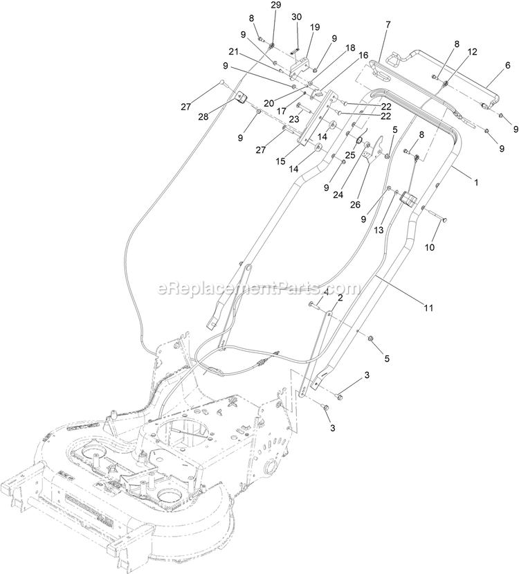 Handle Assembly Diagram and Parts List for ECX200CKC30000 (408644346-411294211)(2021) Exmark Lawn Mower
