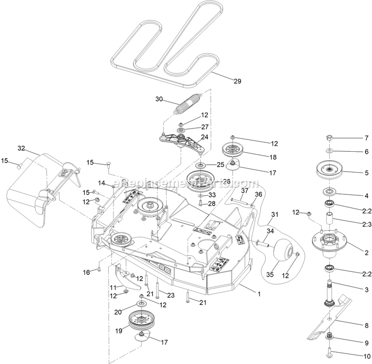Deck Assembly Diagram and Parts List for STE600CKA363H1 (408644346-411294211)(2021) Exmark Lawn Mower
