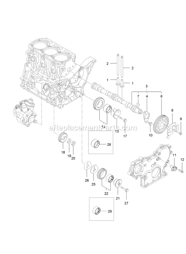 Camshaft And Driving Gear Assembly Diagram and Parts List for LZS88CDYM724W0 (402082300-404314158)(2018) Exmark Lawn Mower