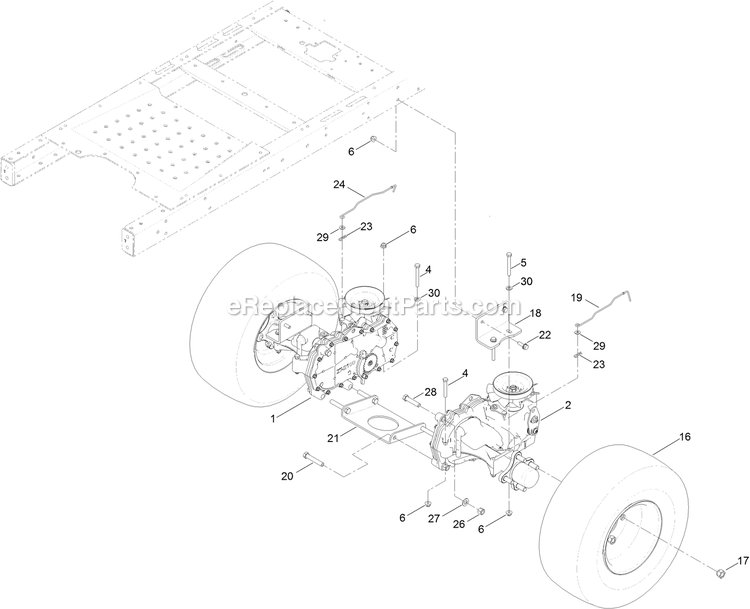 Hydro Transaxle Drive And Rear Wheel Assembly Diagram and Parts List for QTE452CEM42100 (316000000-399999999)(2016) Exmark Lawn Mower