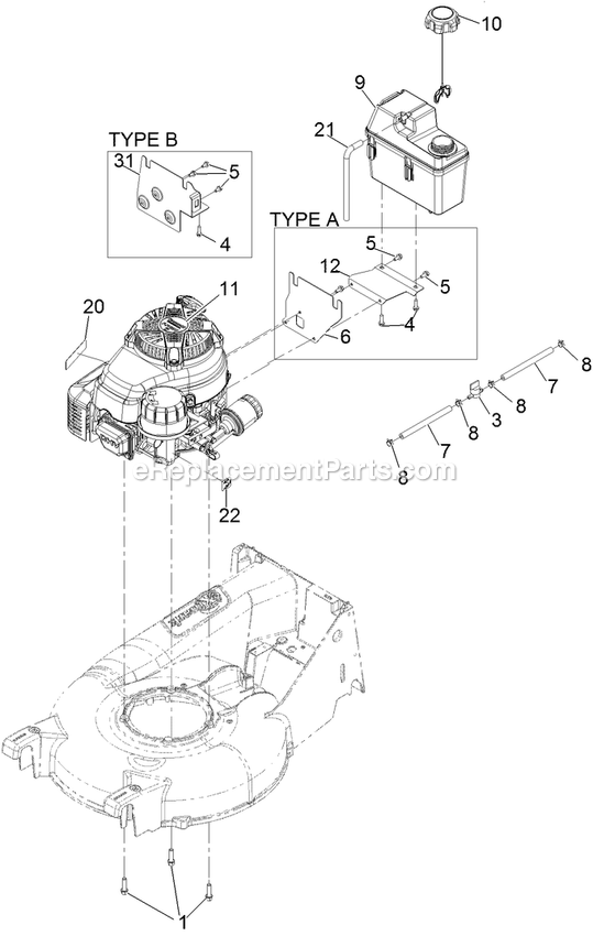 Engine Assembly Diagram and Parts List for ECX180CKA21000 (315000000-315999999)(2015) Exmark Lawn Mower