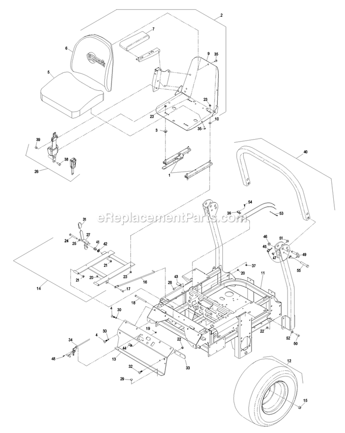 Main Frame Group Diagram and Parts List for LAS25KC604N (720000-789999)(2008) Exmark Lawn Mower