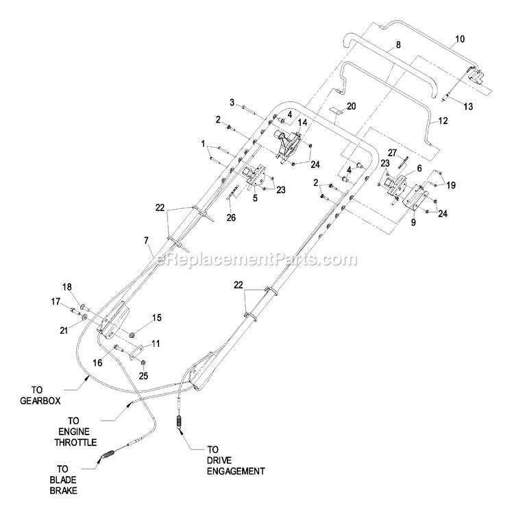 Handle Assembly Diagram and Parts List for M266KASPC (510000-599999)(2005) Exmark Lawn Mower