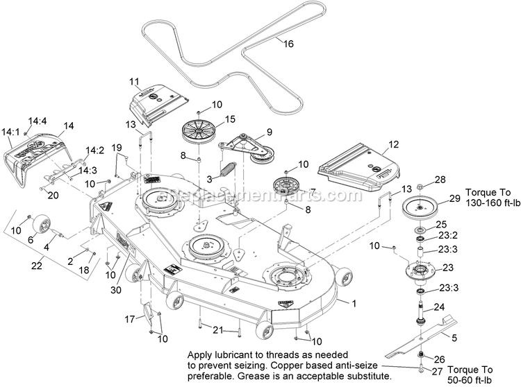 Deck Assembly Diagram and Parts List for LZS29EKC724CA (920000-999999)(2011) Exmark Lawn Mower