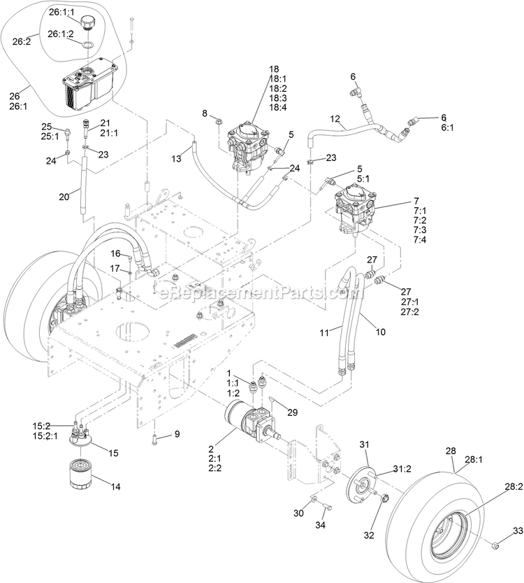 Hydraulic Assembly Diagram and Parts List for VHS481GKA36200 (315000000-315999999)(2015) Exmark Lawn Mower