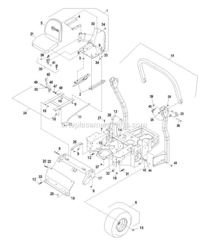 Mainframe Group Diagram and Parts List for LHP19KA465CA (720000-789999)(2008) Exmark Lawn Mower