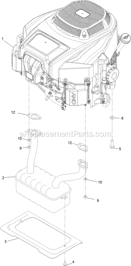 Engine Assembly Diagram and Parts List for QZE702GEM42200 (404314159-406294344)(2019) Exmark Lawn Mower