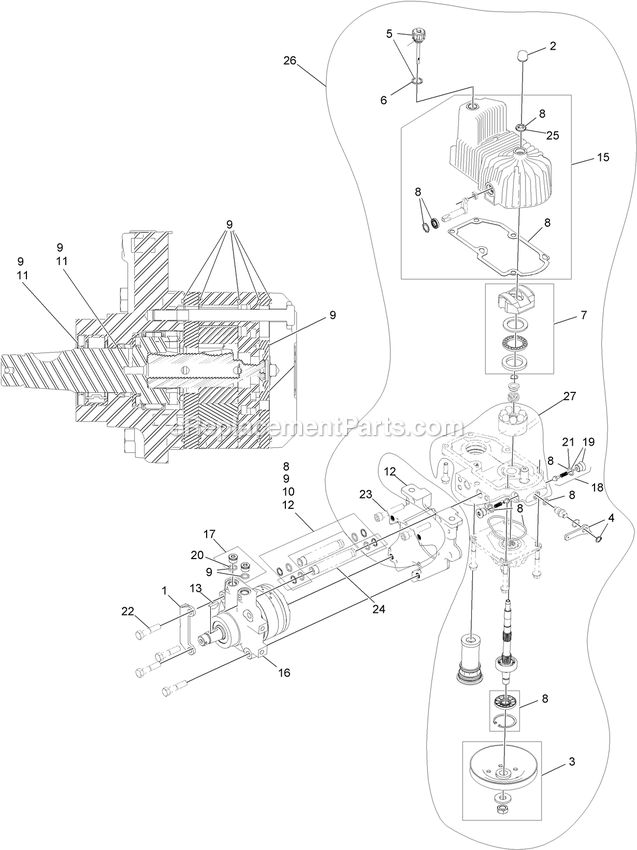 Rh Hydro Assembly Diagram and Parts List for LZE751GKA524A2 (404314159-406294344)(2019) Exmark Lawn Mower