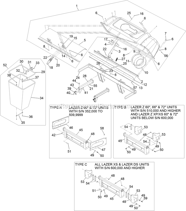 Hood And Bag Assembly (2) Diagram and Parts List for UV6672 (313000000-313999999)(2013) Exmark Lawn Tractor Accessories