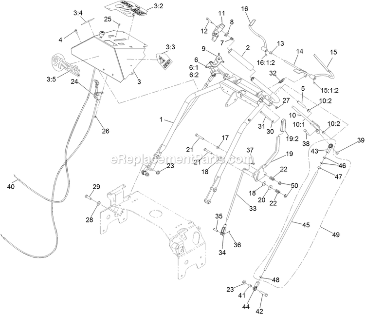 Ecs Upper Handle Controls Assembly Diagram and Parts List for TTX691CKA60400 (315000000-315999999)(2015) Exmark Lawn Mower