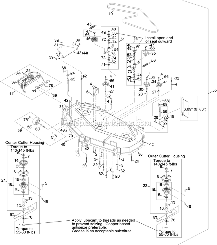 Deck Assembly Diagram and Parts List for TTX650EKCE604N (313000000-313999999)(2013) Exmark Lawn Mower