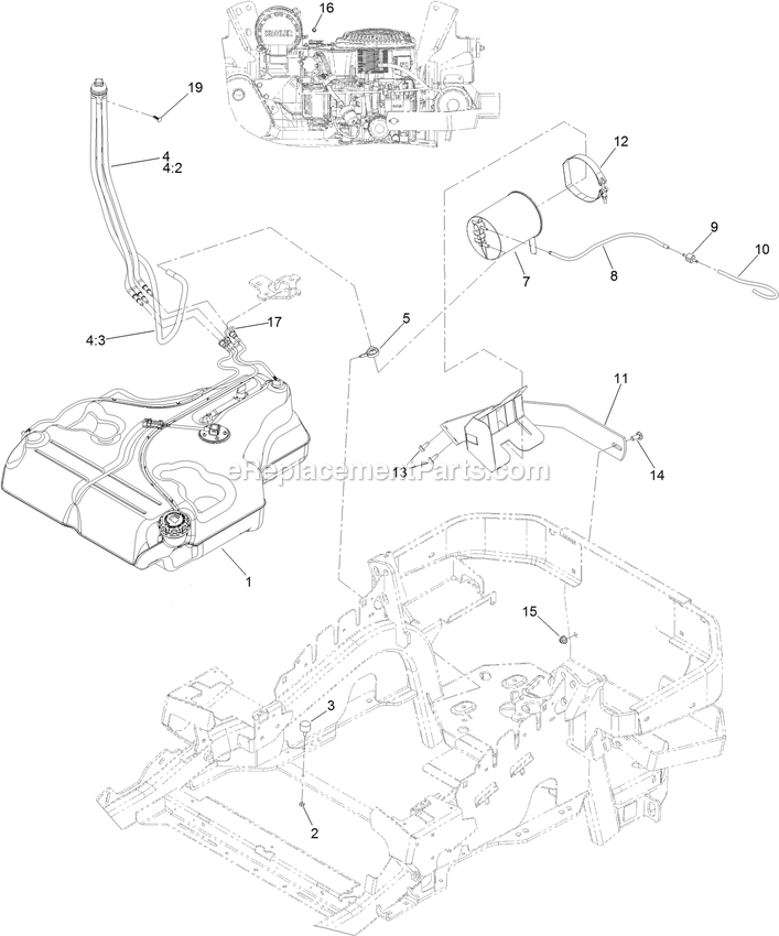 Fuel Assembly Diagram and Parts List for LZS749AKC604A1 (406294345-408644345)(2020) Exmark Lawn Mower