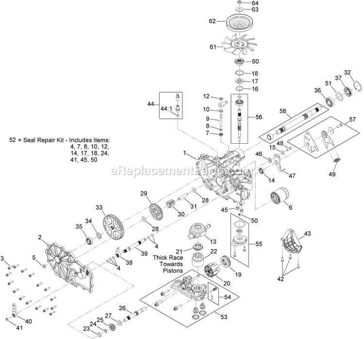 Lh Transaxle Assembly Diagram and Parts List for ARX541CKA30000 (402082300-404314158)(2018) Exmark Aerator