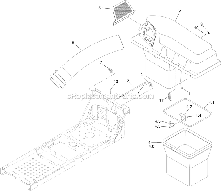 Bagger Top, Chute And Bag Assembly Diagram and Parts List for 126-6342 (315000000-315999999)(2015) Exmark Lawn Tractor Accessories