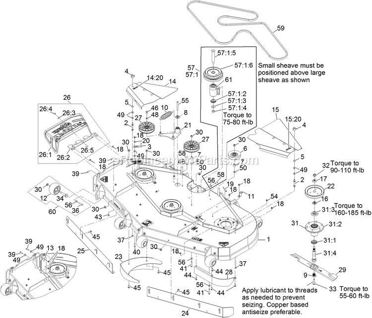 Deck Assembly Diagram and Parts List for LZDS902K725 (313000000-313999999)(2013) Exmark Lawn Mower