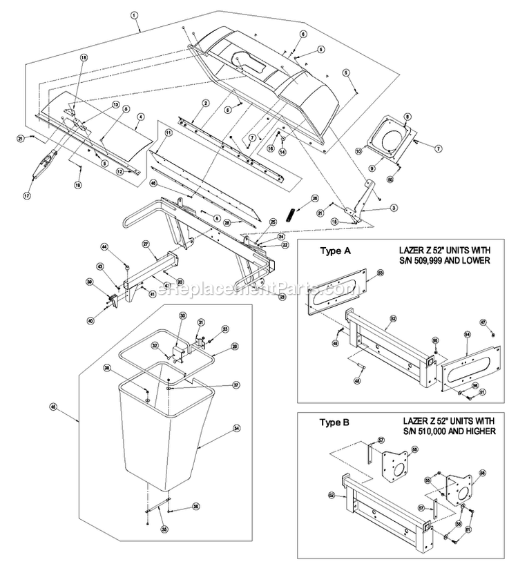 Hood And Bag Assembly (2) Diagram and Parts List for UV6672 (600000-669999)(2006) Exmark Lawn Tractor Accessories