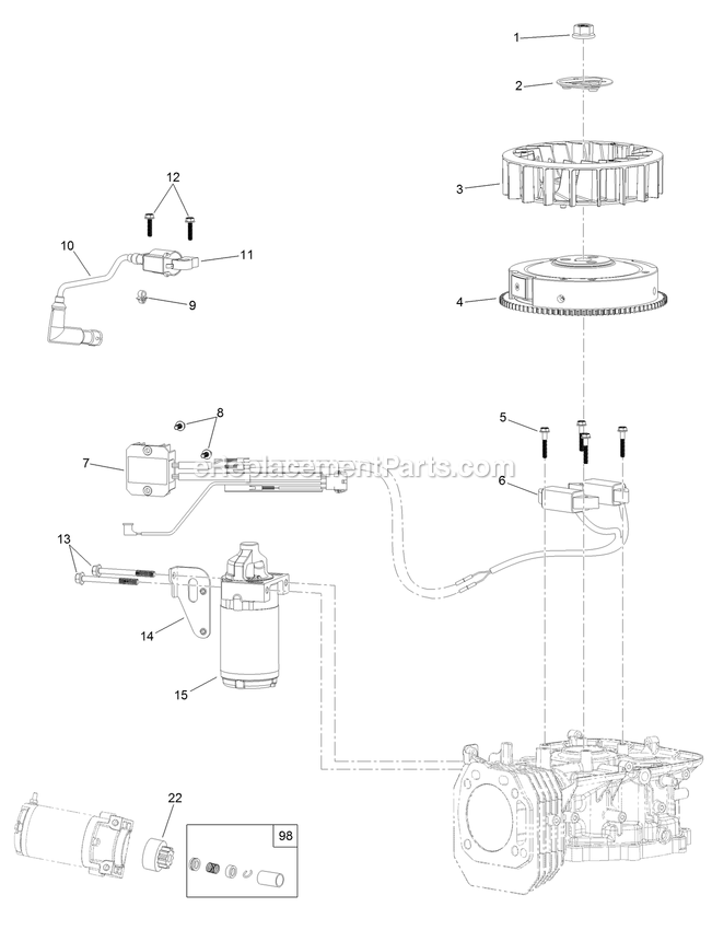 Ignition And Electrical Assembly Diagram and Parts List for QZE452CEM42100 (402082300-404314158)(2018) Exmark Lawn Mower