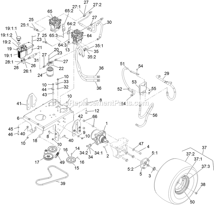 Ground Drive Assembly Diagram and Parts List for VTX740EKC604 (314000000-314999999)(2014) Exmark Lawn Mower