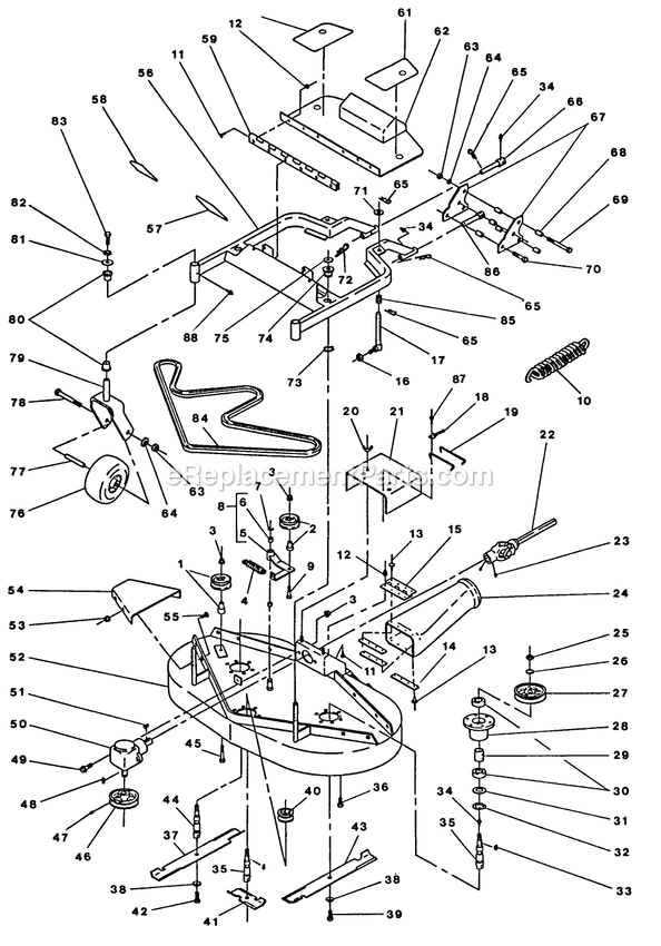 Mower Deck And Support Diagram and Parts List for EX1800  Exmark Lawn Mower