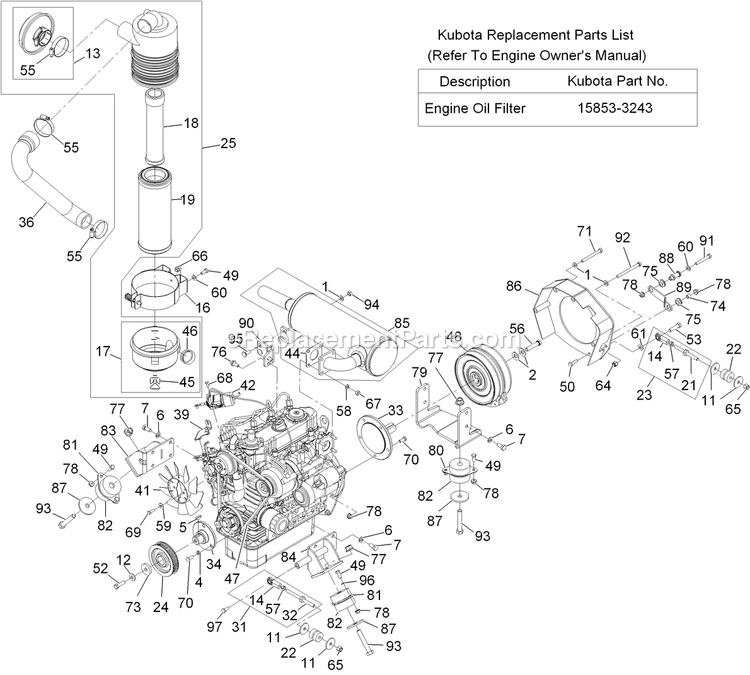 Engine Assembly Diagram and Parts List for LZD25KD725 (920000-999999)(2011) Exmark Lawn Mower