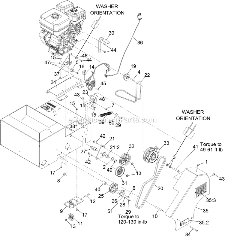 Belt Drive Assembly Diagram and Parts List for SD270SB20 (313000000-313652087)(2013) Exmark Seeder