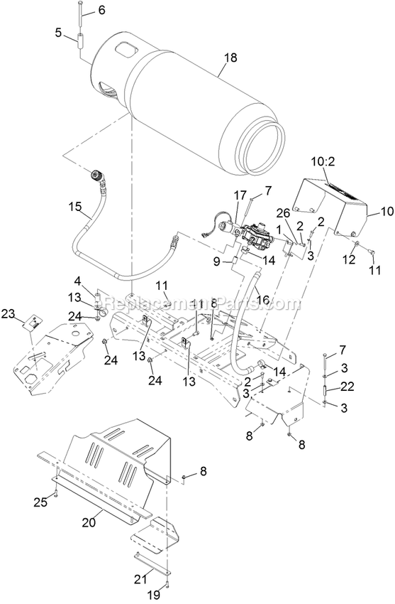 Lp Valve, Tank And Hose Assembly Diagram and Parts List for LZS801PKA724 (312000000-312999999)(2012) Exmark Lawn Mower