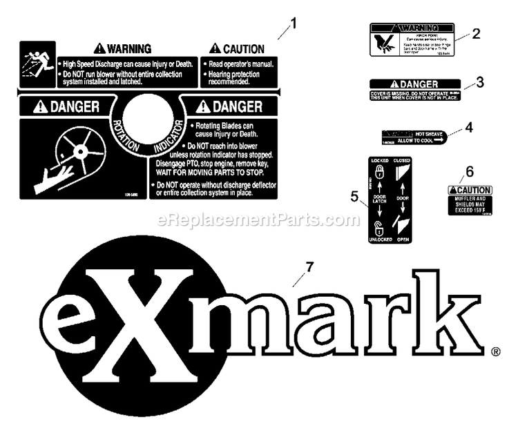 Decals Diagram and Parts List for FRCK604 (600000-669999)(2006) Exmark Lawn Tractor Accessories