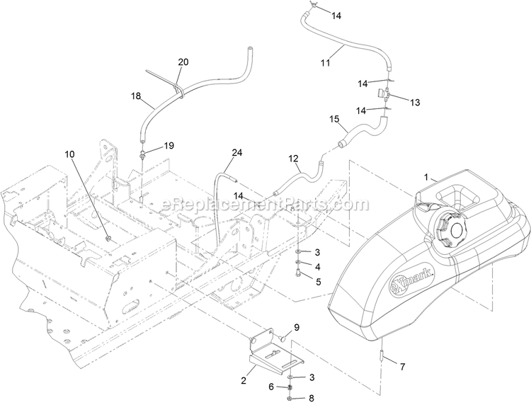 Fuel Tank Mounting Assembly Diagram and Parts List for PNS710GKC483A4 (315000000-315999999)(2015) Exmark Lawn Mower
