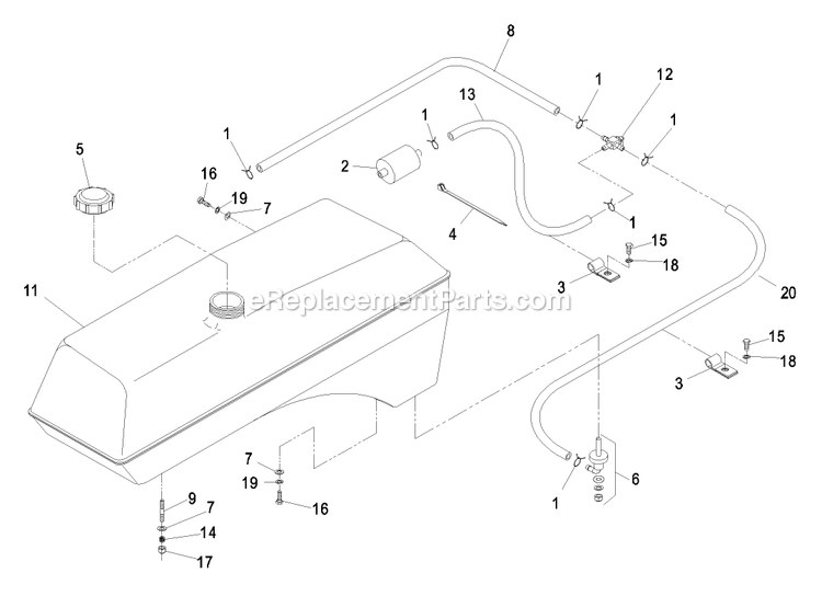 Fuel Group Diagram and Parts List for LZ20KC524AS (440000-509999)(2004) Exmark Lawn Mower