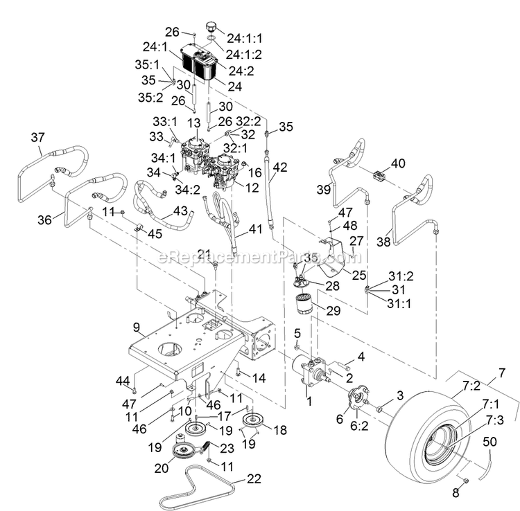 Ground Drive Assembly Diagram and Parts List for VT541KA363CA (312000000-312999999)(2012) Exmark Lawn Mower