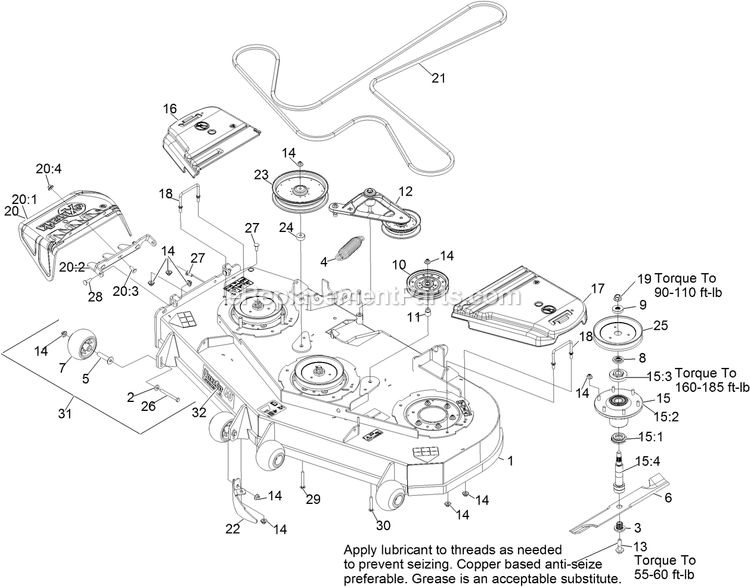Deck Assembly Diagram and Parts List for LZX940AKC606T0 (315000000-315999999)(2015) Exmark Lawn Mower