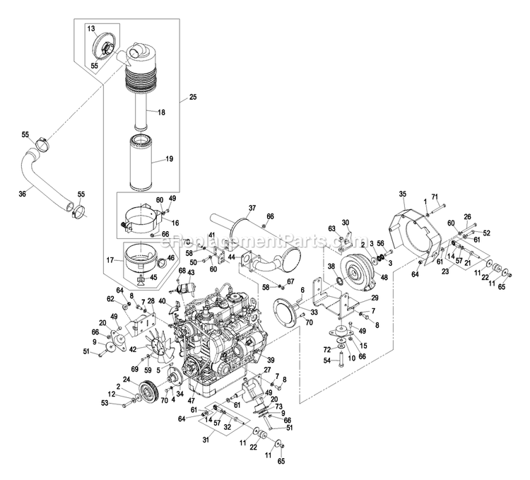 Engine Group Diagram and Parts List for LXS25KD605 (600000-669999)(2006) Exmark Lawn Mower