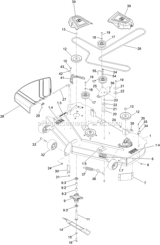 Deck Assembly Diagram and Parts List for QZE725GKC50200 (408644346-411294211)(2021) Exmark Lawn Mower