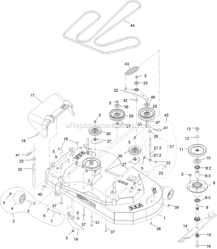 Deck Assembly Diagram and Parts List for STE600GKA44300 (404314159-406294344)(2019) Exmark Lawn Mower