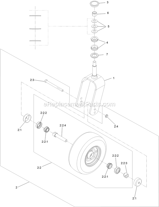 Caster Tire Assembly Diagram and Parts List for LZX980EKC96RW0 (411294212-999999999)(2022) Exmark Lawn Mower