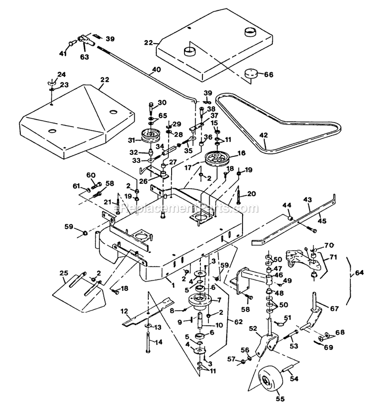 Mower Deck (1) Diagram and Parts List for V32-85B-5 (70000-79999)(1992) Exmark Lawn Mower