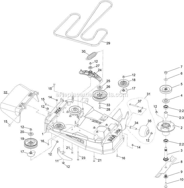 Deck Assembly Diagram and Parts List for STE600CKA323H1 (408644346-411294211)(2021) Exmark Lawn Mower