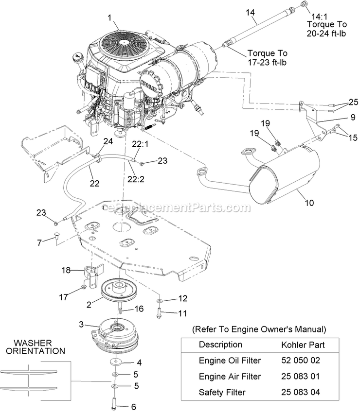 Engine Assembly Diagram and Parts List for LZS29EKC724CA (920000-999999)(2011) Exmark Lawn Mower